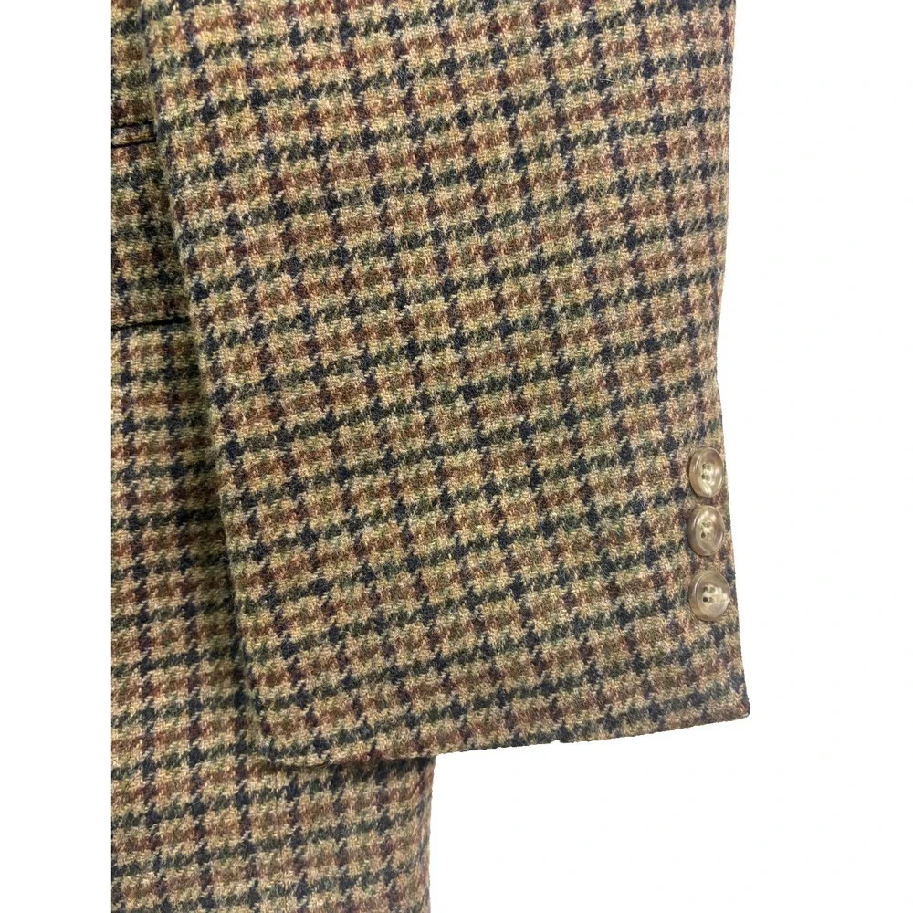 VTG 90s Brown Houndstooth Tweed 43L 44L Blazer Jacket Sport‎ Suit Coat USA Wool